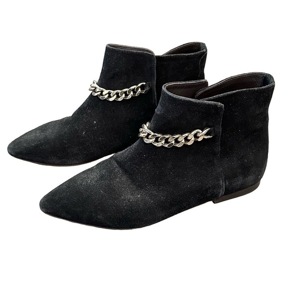 Tila March Paris Black Suede Leather Gold Chain Booties Boots Size 37 (US 7) - Picture 1 of 9